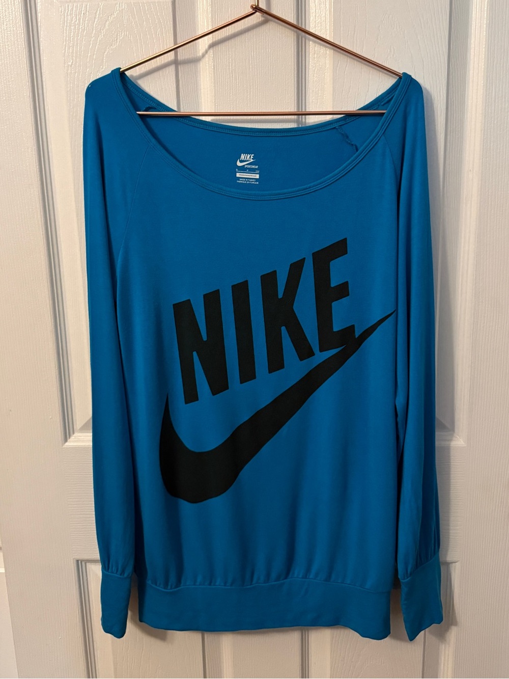 Nike Women’s Teal-Blue Crewneck Sweatshirt with Black Logo